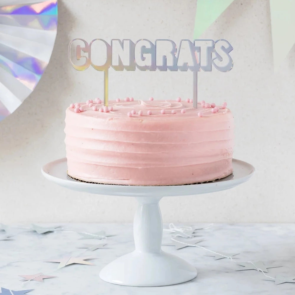 Holographic Congrats Cake Topper