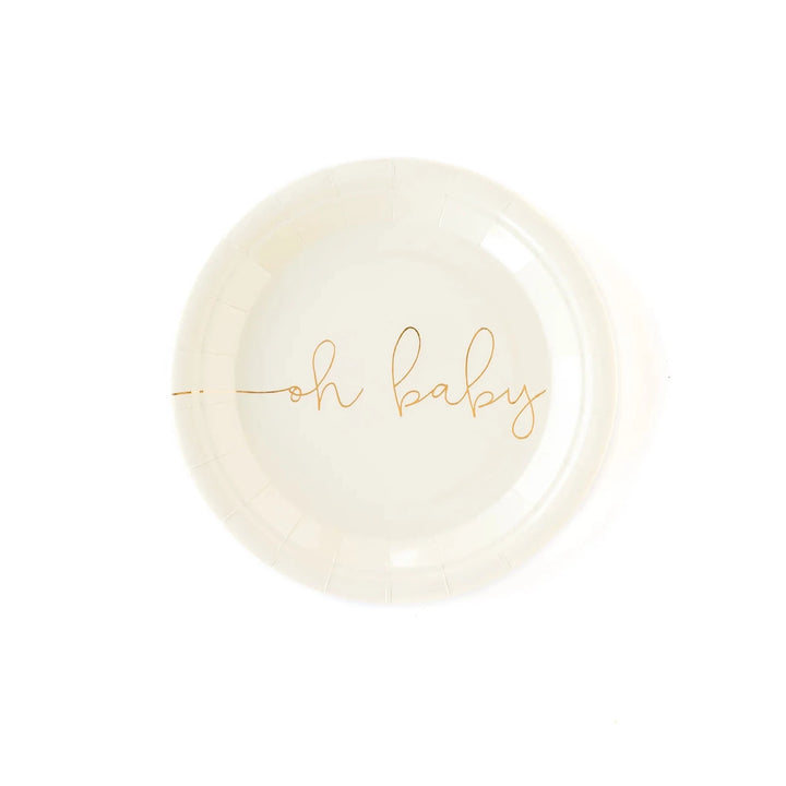 Oh Baby 7" white plate with gold oh baby words