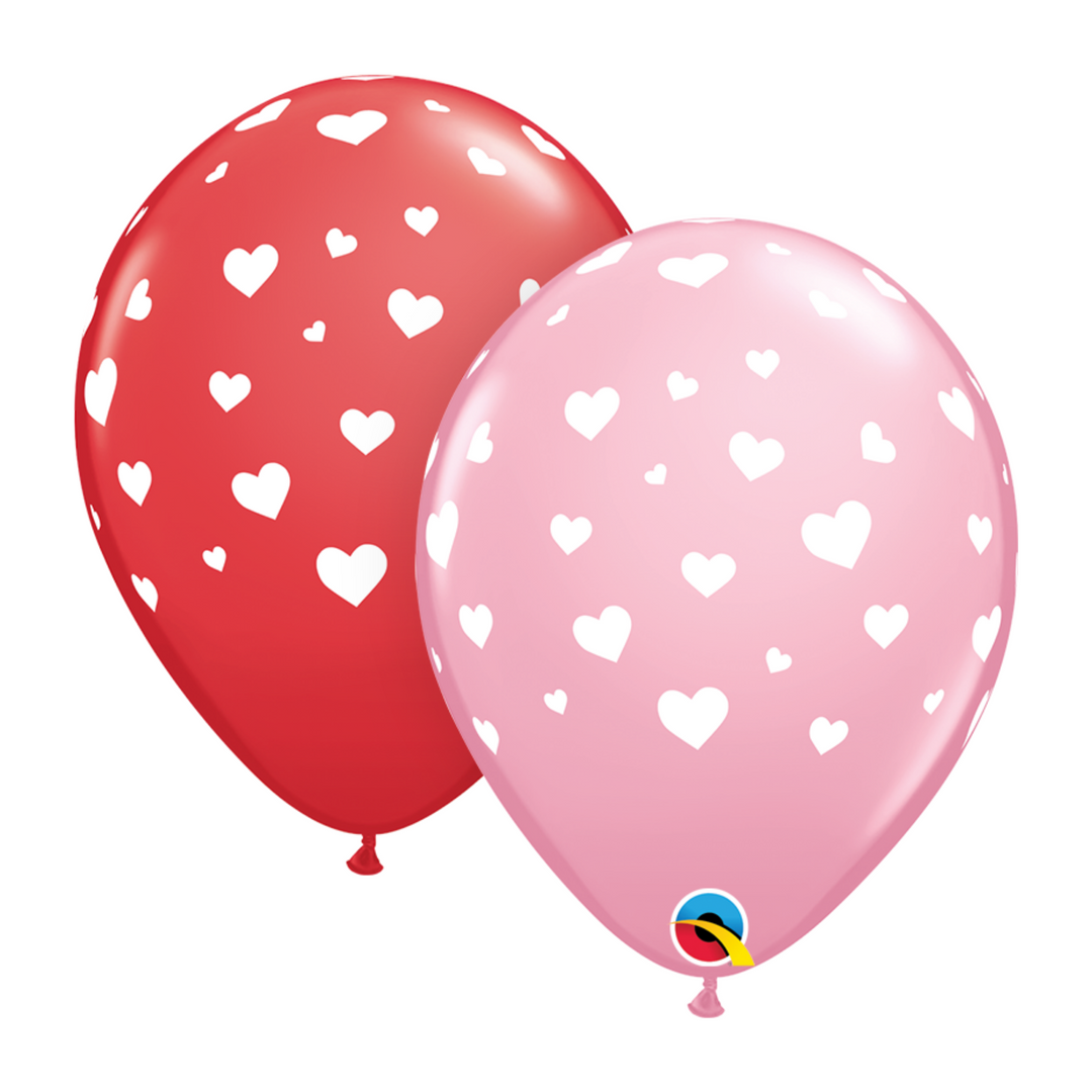 11 inch Qualatex Random Hearts (Pink & Red)