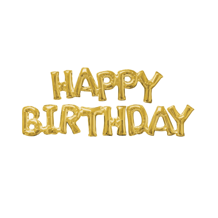 Gold Happy Birthday Balloon Banner — Shimmer & Confetti