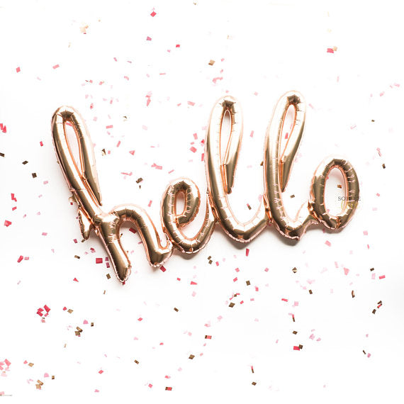 Script Hello Balloon Banner | 47" Rose Gold Balloon