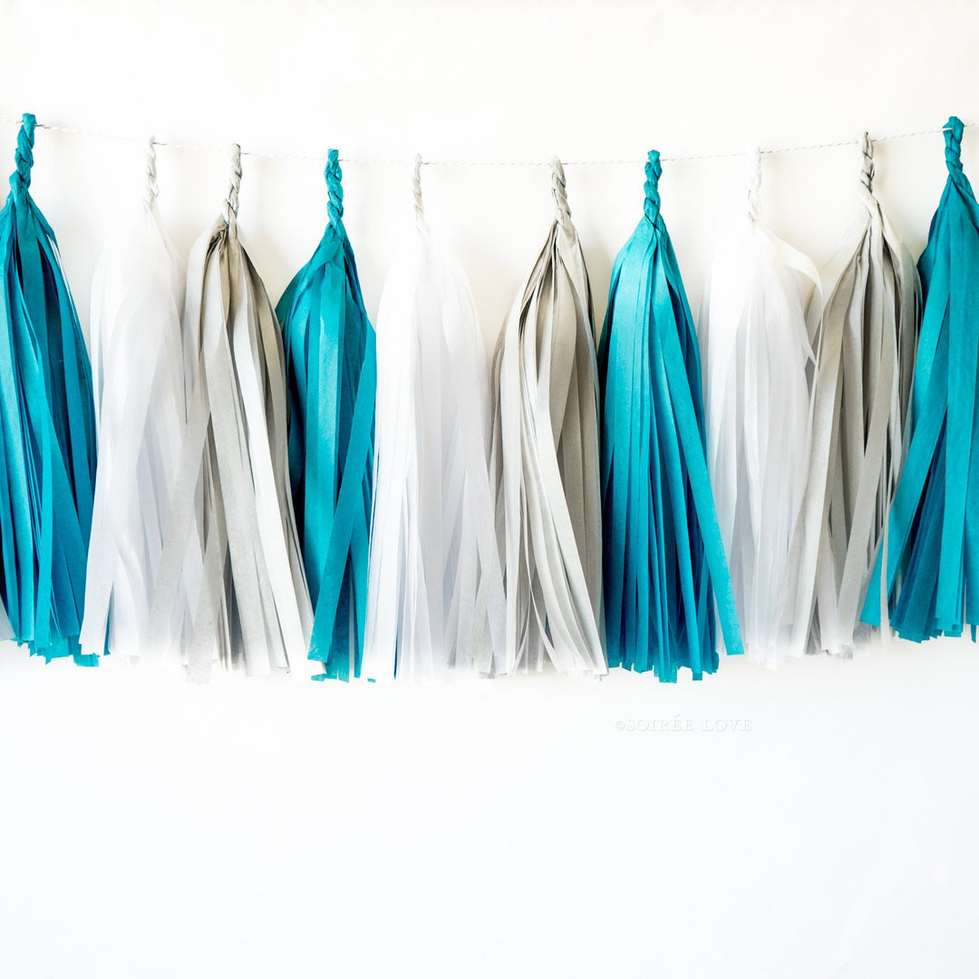 Teal Steel Paper Tassels