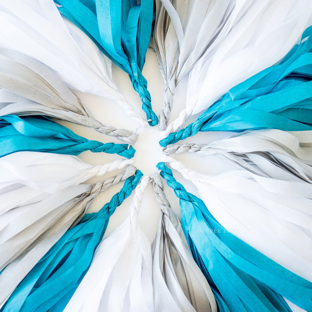 Teal Steel Paper Tassels