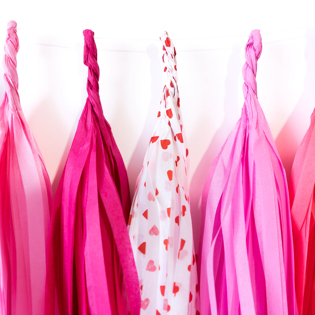 Galentine | Pink Heart Paper Tassel Garland