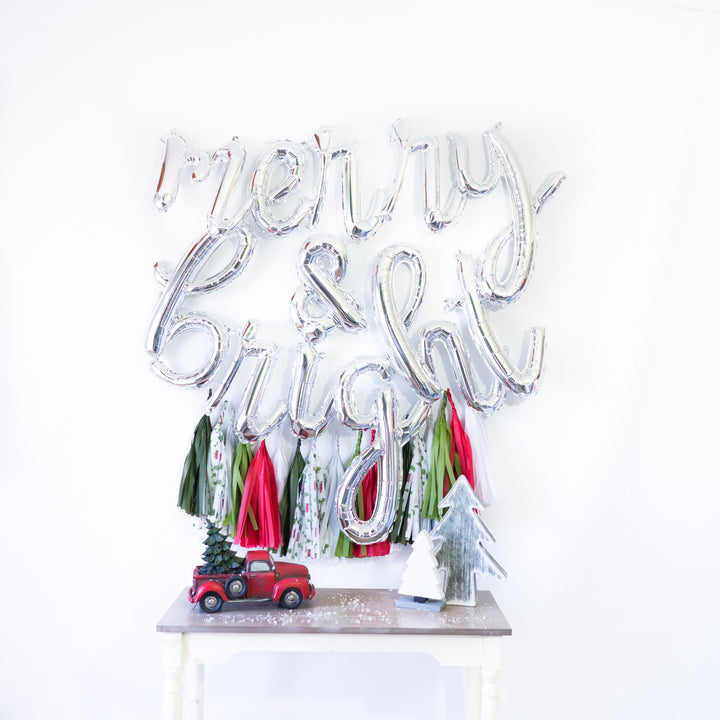 Merry & Bright Script Balloon Banner