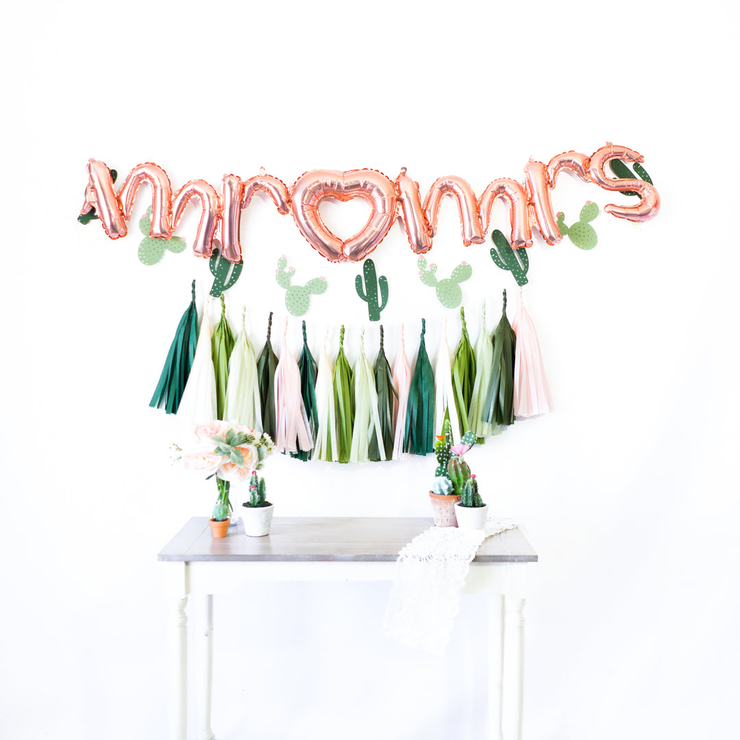Script Mr & Mrs Rose Gold Cactus Balloon Banner