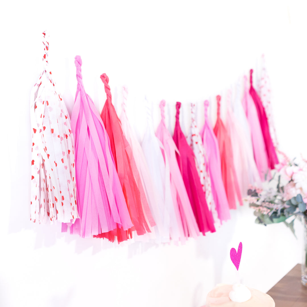 Galentine | Pink Heart Paper Tassel Garland