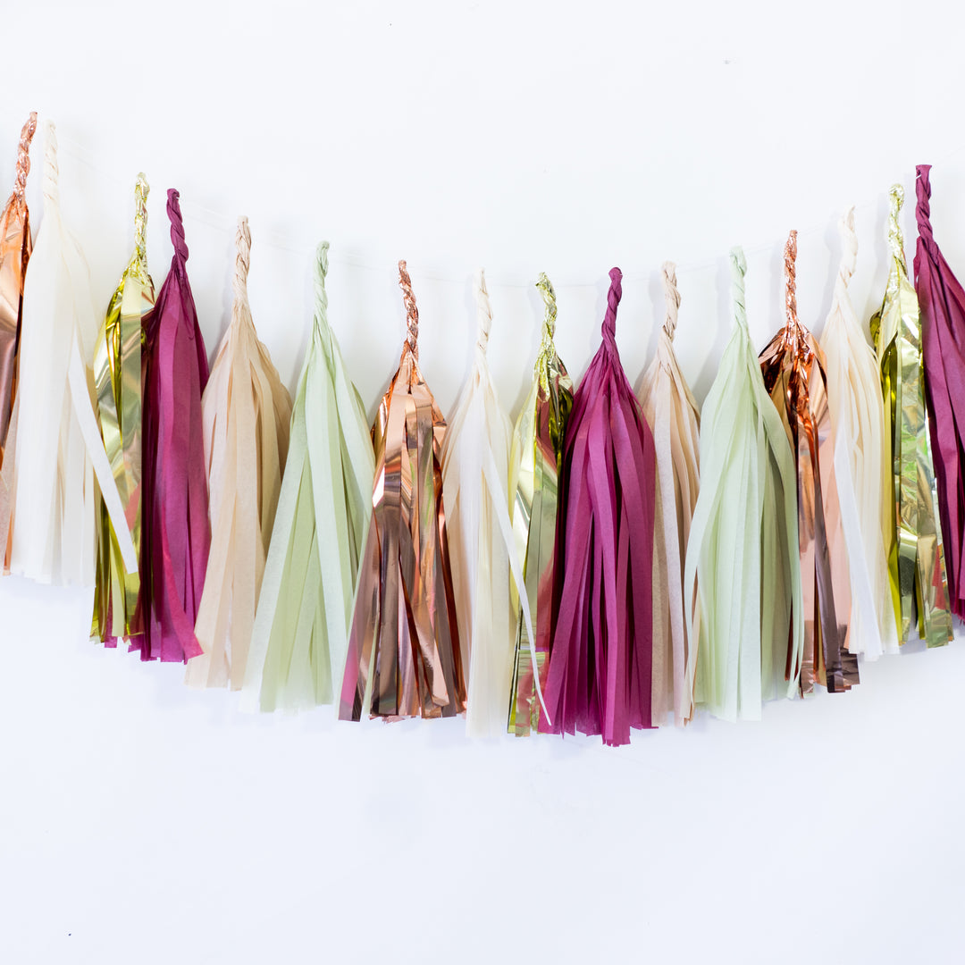 Rose Gold Give Thanks Balloon Banner (w/ Autumn Leaf Tassels)