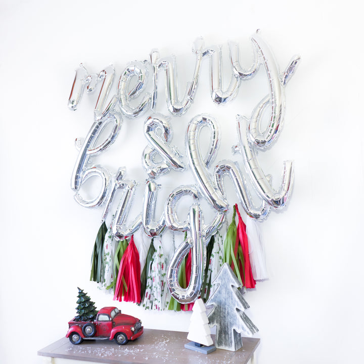 Merry & Bright Script Balloon Banner