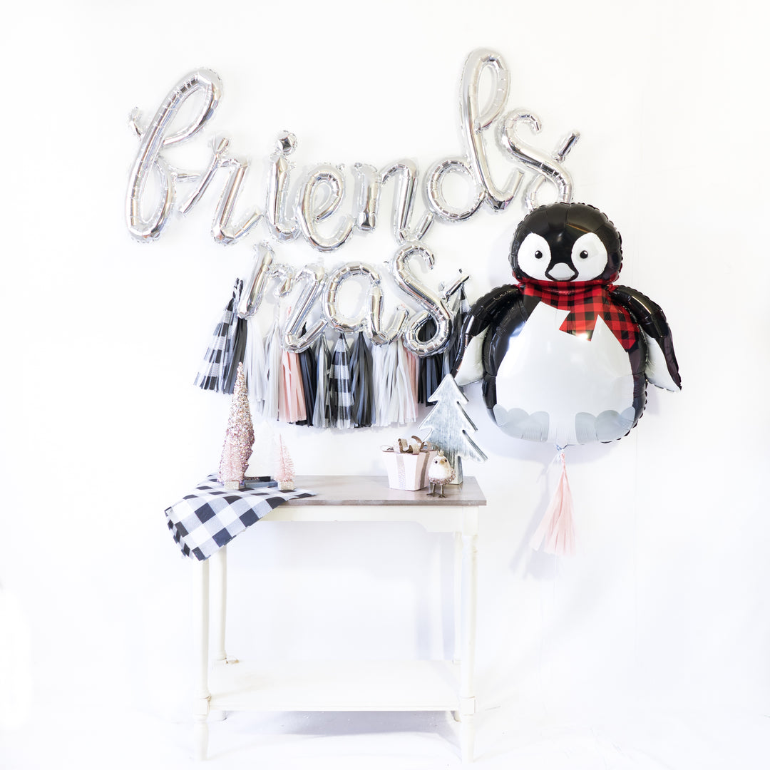Friendsmas Buffalo Plaid Christmas Balloon Tassel Party Box