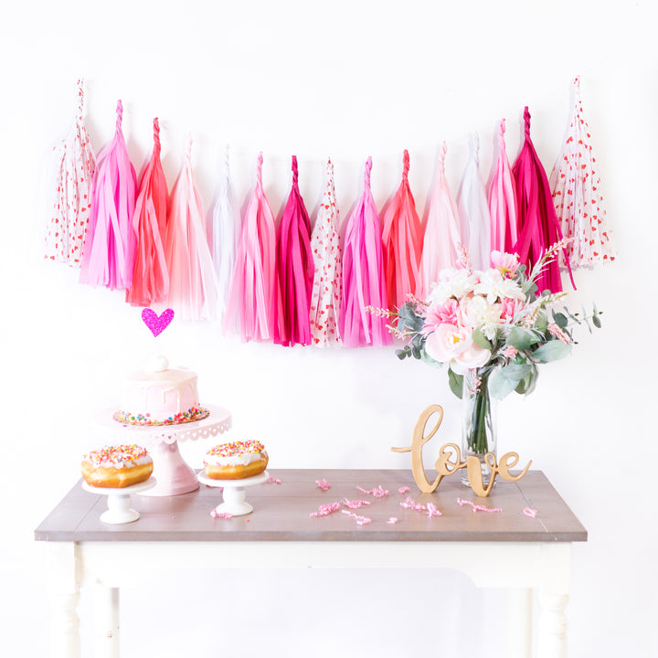 Galentine | Pink Heart Paper Tassel Garland