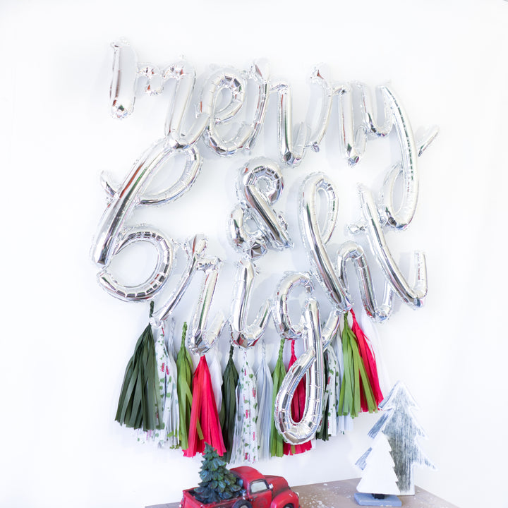 Merry & Bright Script Balloon Banner