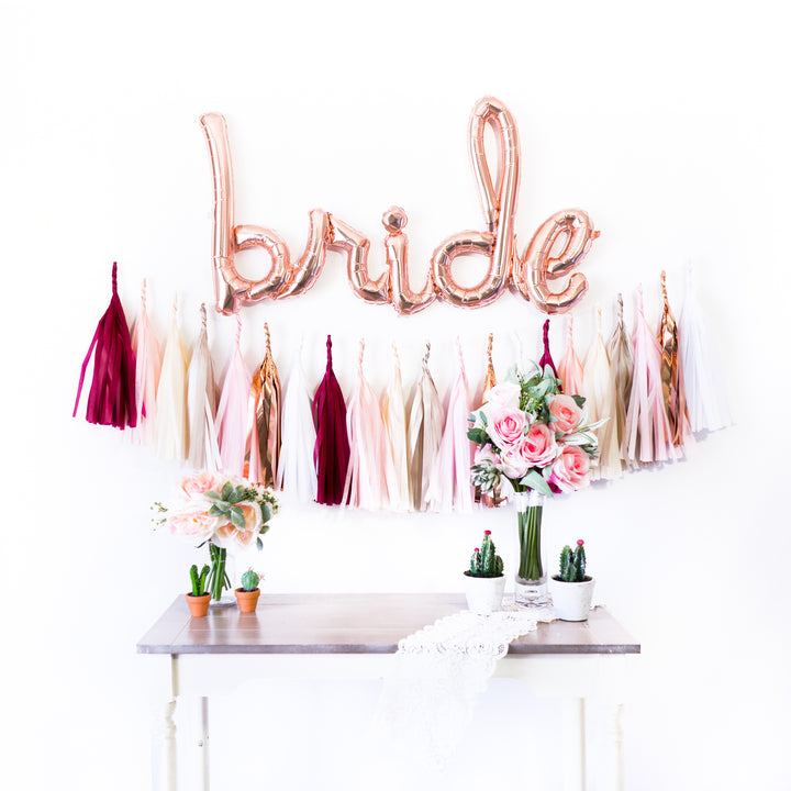 Script Rose Gold Bride Balloon Tassel Party Box