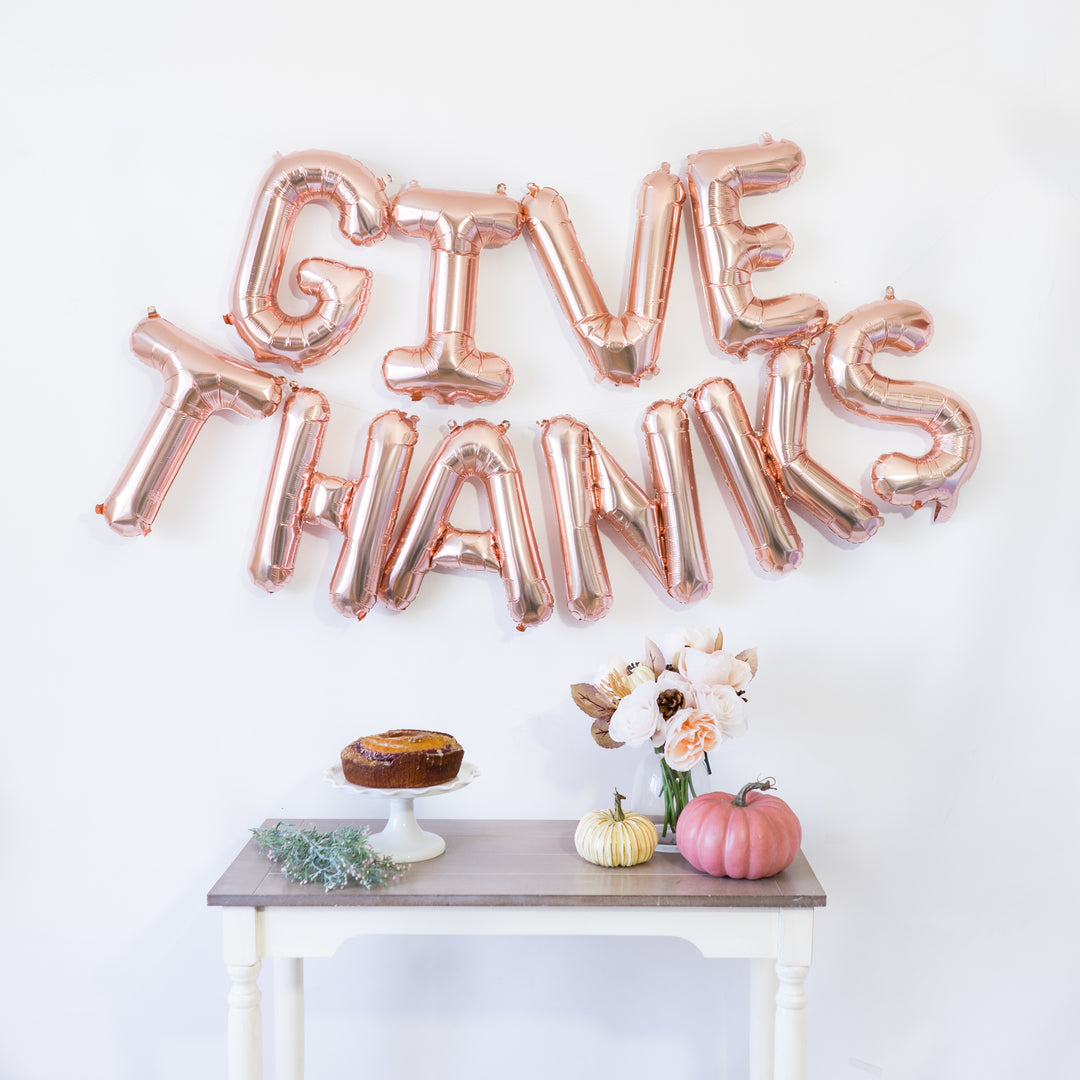 Rose Gold Give Thanks Balloon Banner (w/ Blush Fall Tassels)