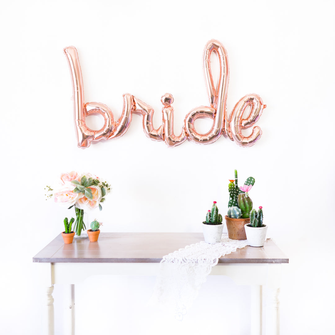 Script Rose Gold Bride Balloon Tassel Party Box