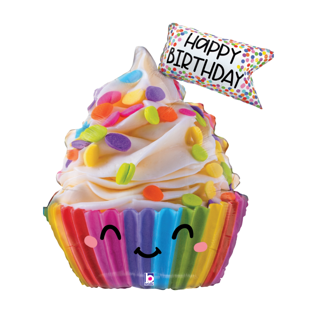 Rainbow Happy Birthday Cupcake Balloon