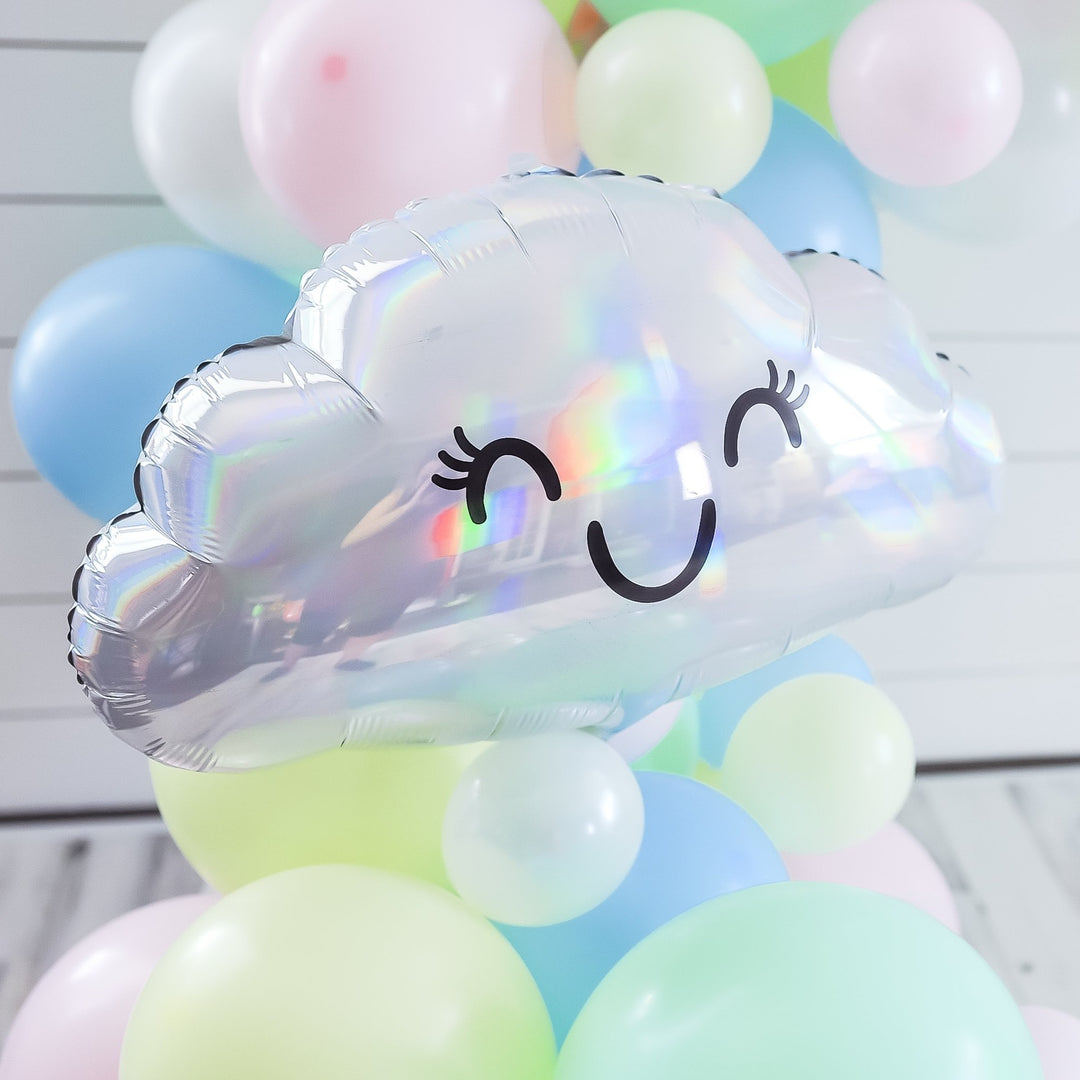 Ayuqi Rainbow Party Decorations, Rainbow Foil Balloon Smiling Cloud Balloon Party Balloons for Birthday Wedding Baby Shower Engagement Party, Blue