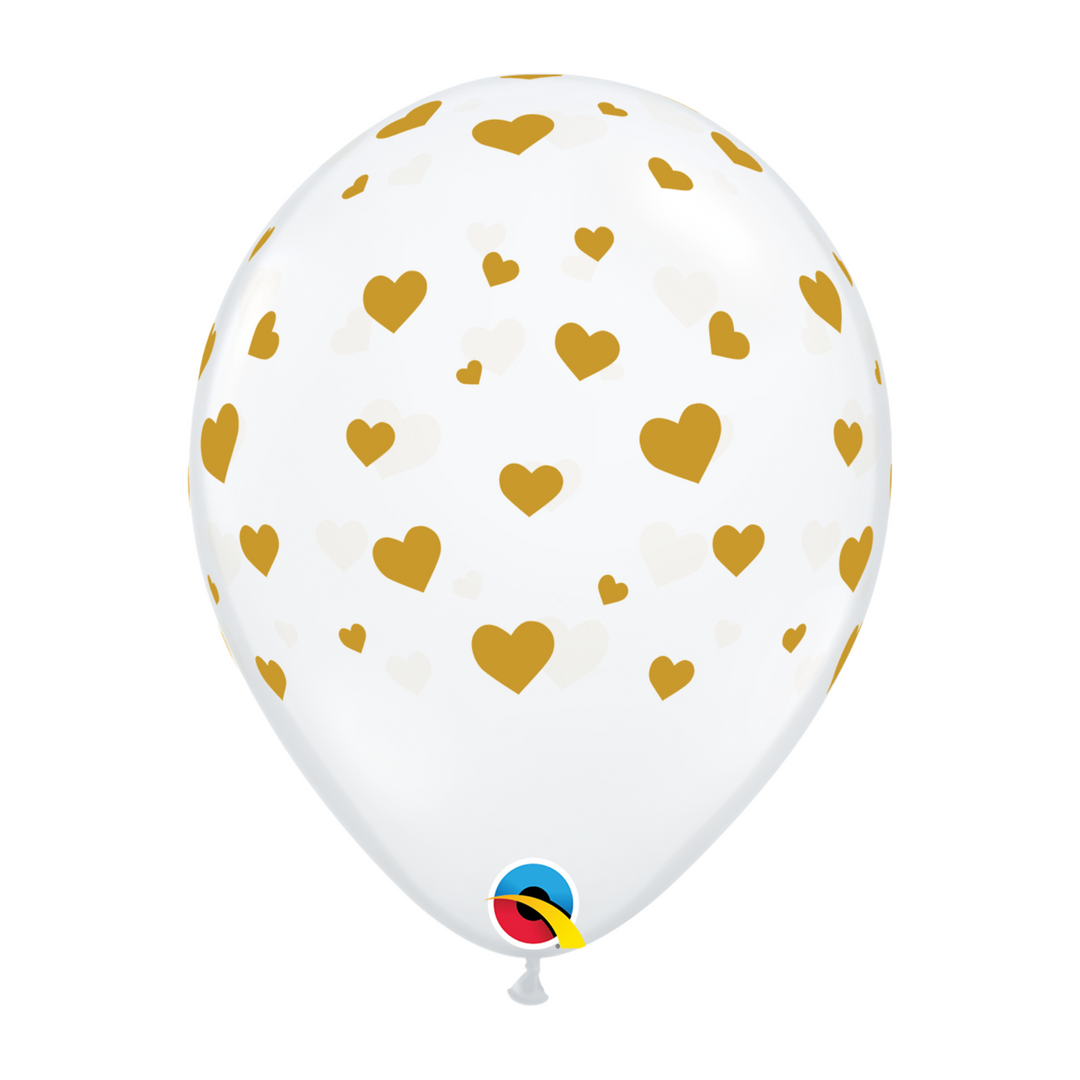 11 inch Qualatex Hearts (Clear & Gold)