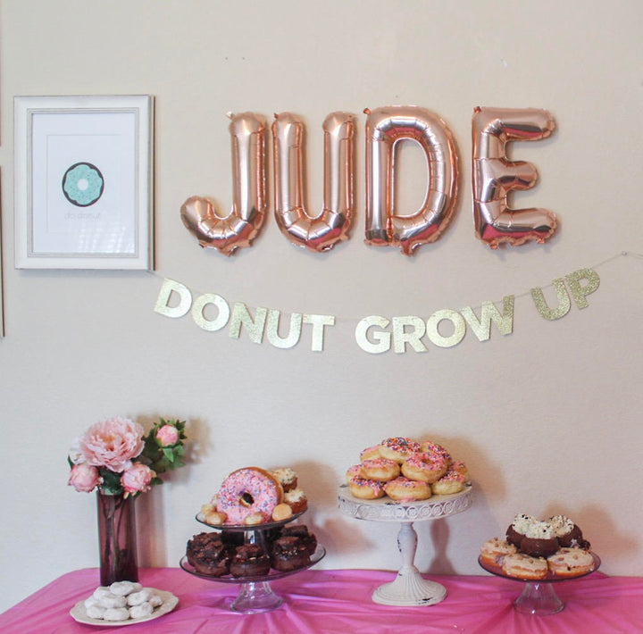 Donut Grow Up Garland & Custom Name Balloon Party Box