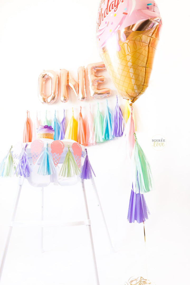Ice Cream Highchair Banner w/ Mini Paper Tassels