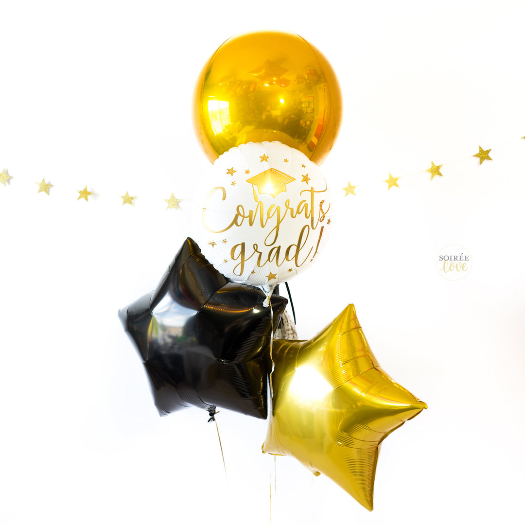Black & Gold Grad Star Balloon Party Box