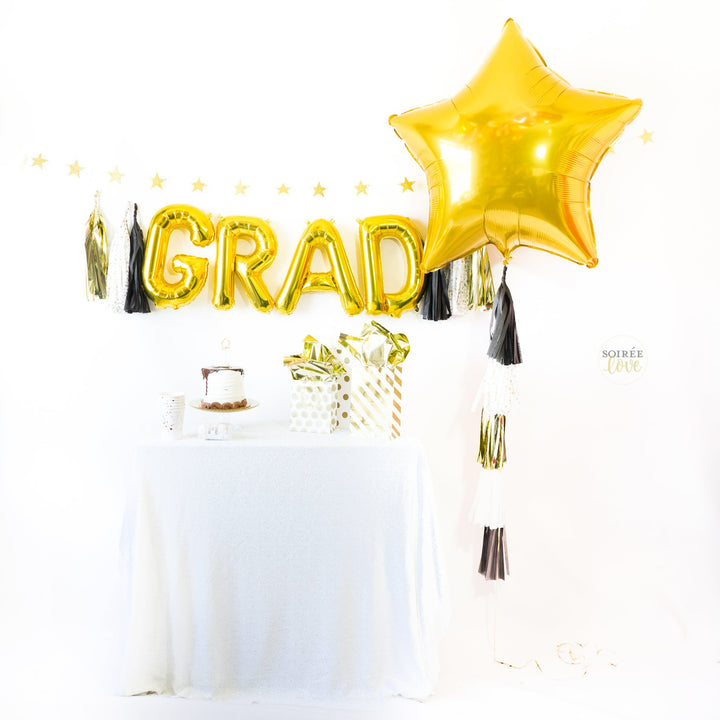 Black & Gold Grad Balloon Tassel Party Box