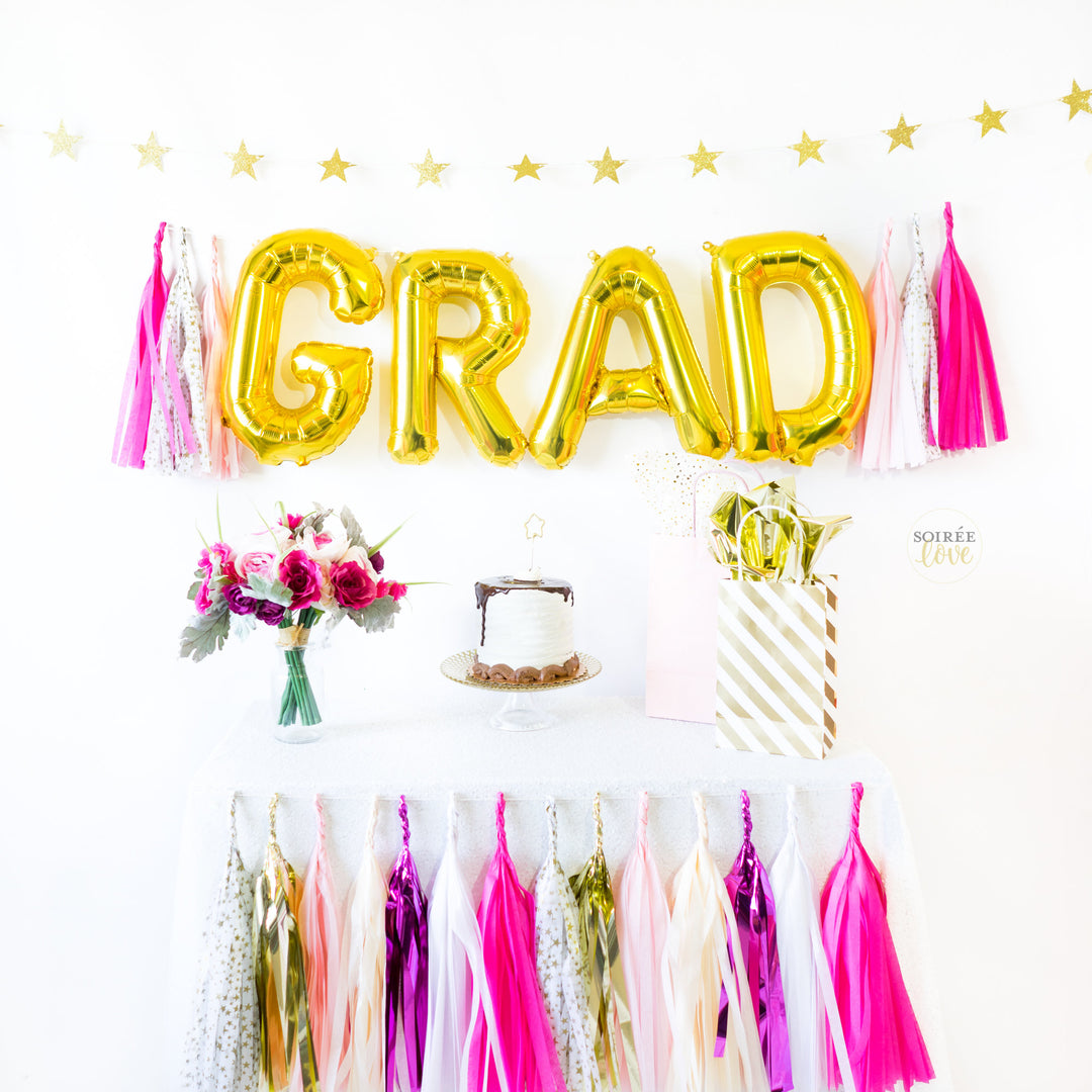 Pink & Gold Grad Balloon Tassel Party Box