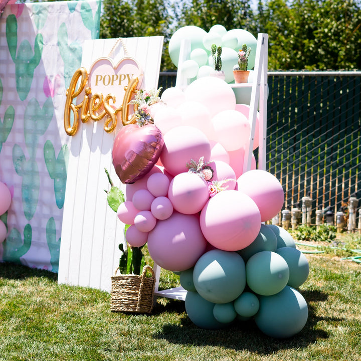 Pink and Green Balloons with Heart for Fiesta