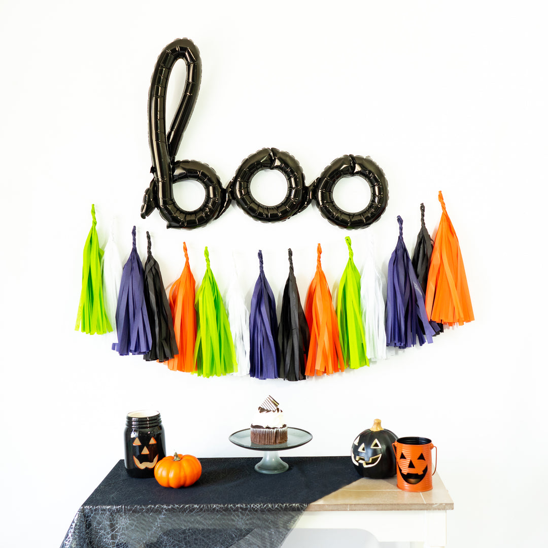 Boo Balloon Banner | Purple Green Orange Tassel Garland