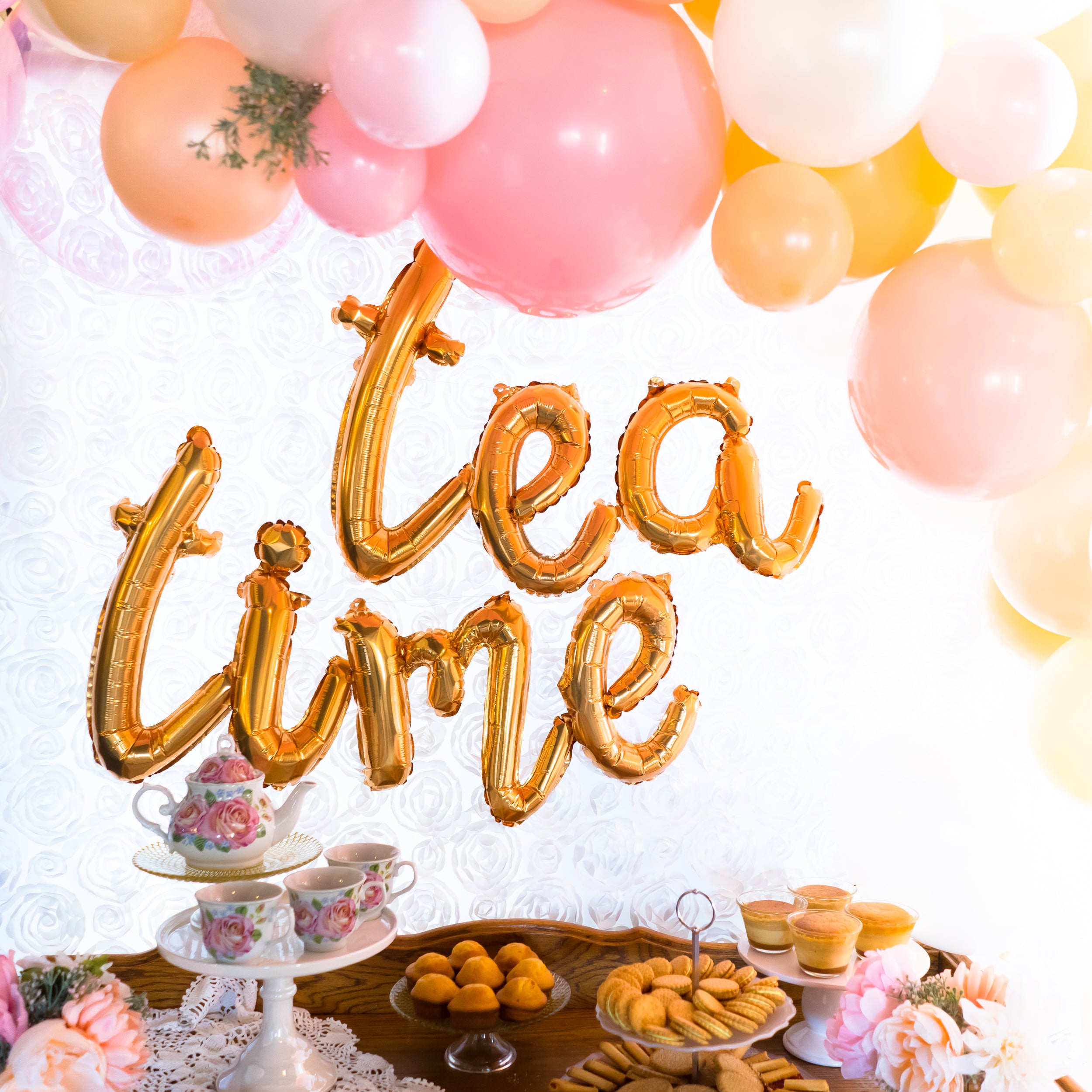 Script Tea Time Gold Balloon Banner | Tea for Two Birthday Party Decor ...